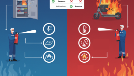 Extintores de CO2 y electricidad: qué usar y qué evitar en cuadros y patinetes eléctricos